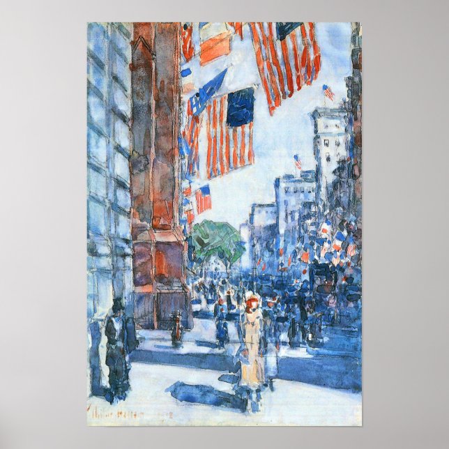 Poster Childe Hassam - Drapeaux, Cinquième Avenue (Devant)