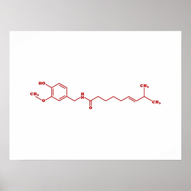 Poster Chili Capsaicin Formule chimique moléculaire (Devant)