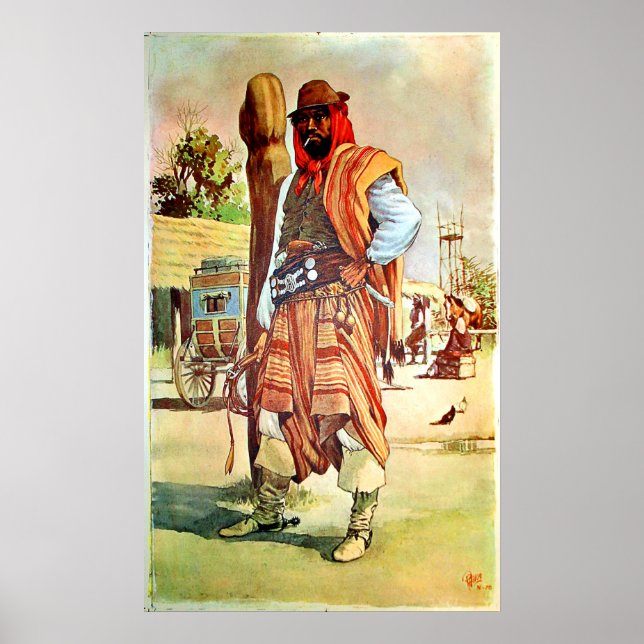 Poster Chili, Gauchos, homme en costume traditionnel (Devant)
