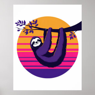 Poster Chill like a Sloth - Retro Sunset Sloth