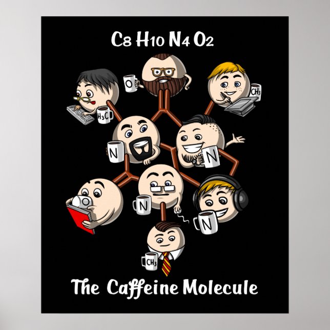 Poster Chimie Caféine Molécule Science Geek de café (Devant)