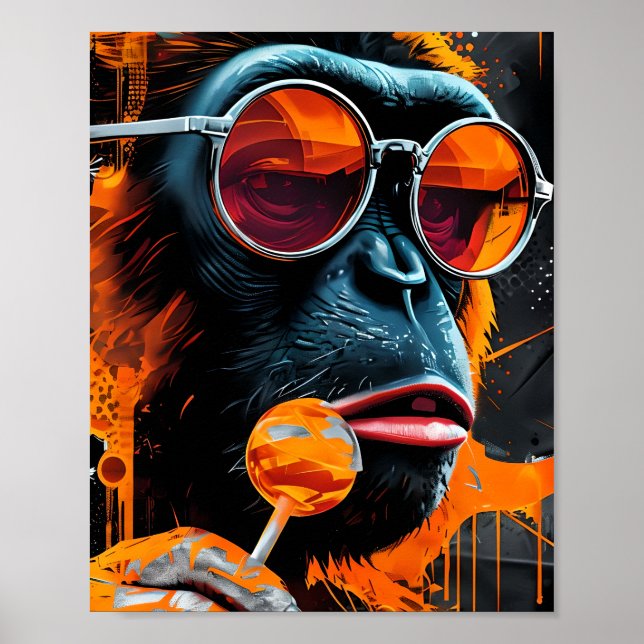 Poster Chimp cool avec Lollipop - Art pop urbain (Devant)