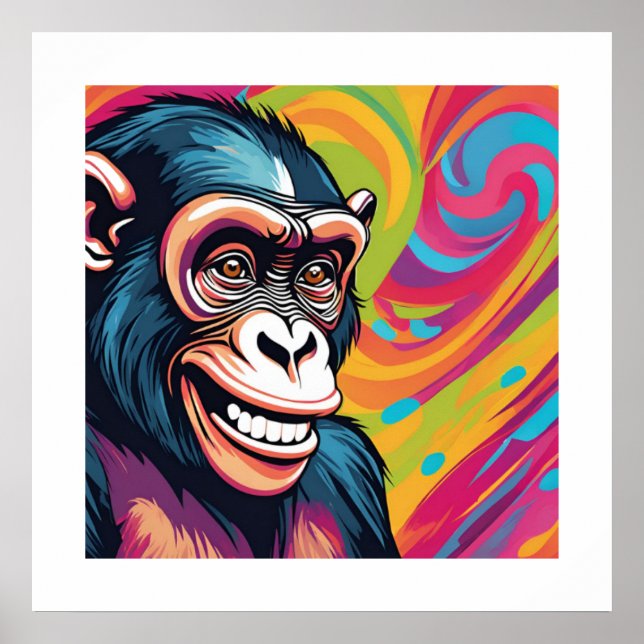 Poster Chimpanzé fou mignon (Devant)