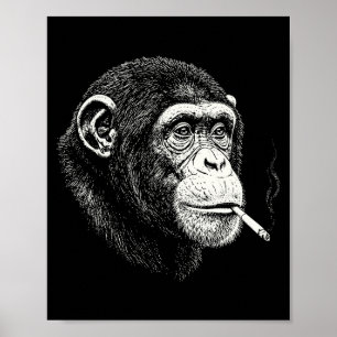 Poster Chimpanzé fumant drôle _ mème de singe y2k vintage