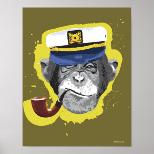 Poster Chimpanzé Fumer Pipe