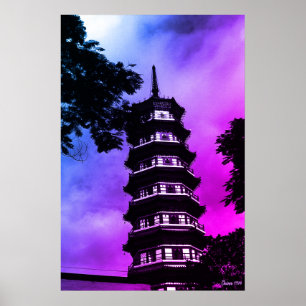 Poster Chine Ancien Canton la pagode fleurie