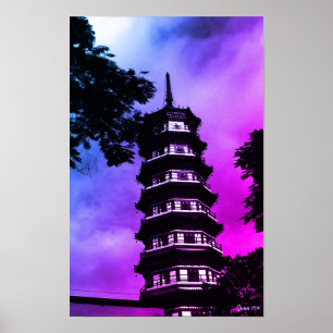 Poster Chine ancienne Canton la pagode fleurie