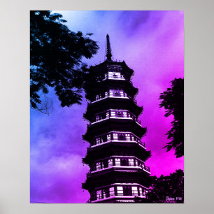 Poster Chine Antique Canton la pagode fleurie