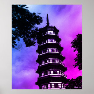 Poster Chine antique Canton la pagode fleurie