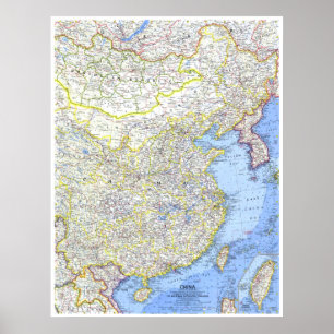 Poster " Chine : Carte détaillée de 1964