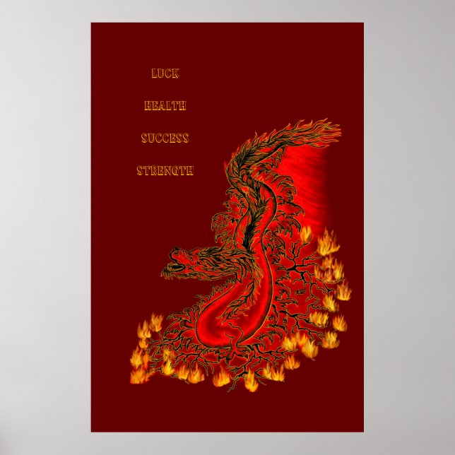 Poster Chine Dragon rouge et or design (Devant)