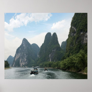 Poster Chine, Guilin, Li River, Bateaux de la rivière le 