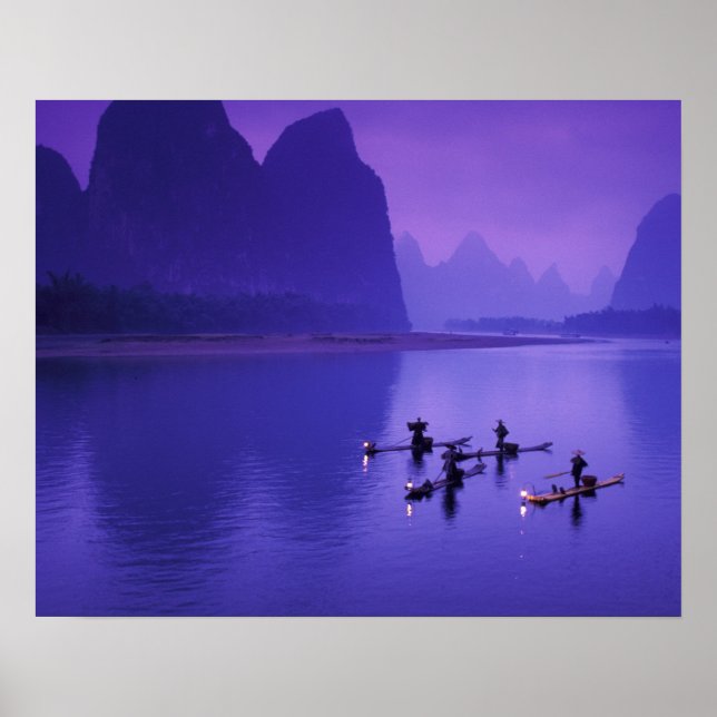 Poster Chine, rivière Li. Pêcheurs au cormoran. (Devant)
