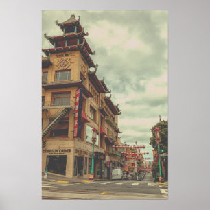 Poster Chine Ville à l'architecture traditionnelle