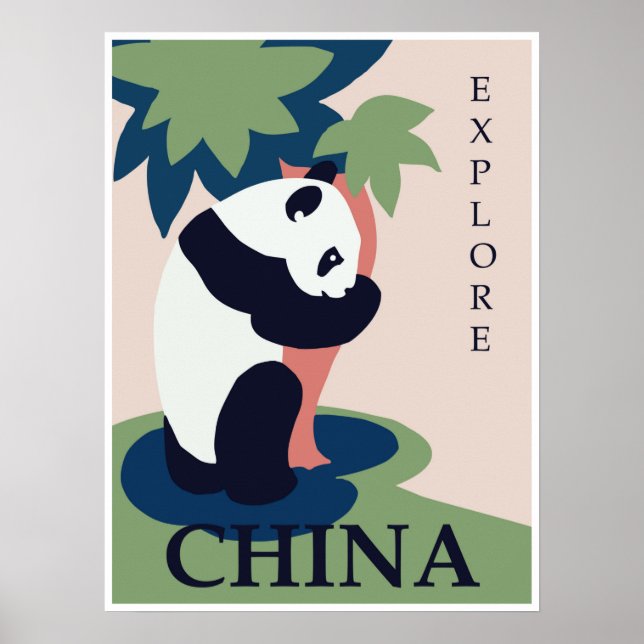 Poster Chine Vintage voyage Panda (Devant)