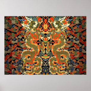 Poster Chinese Asian Dragon Colorful Art