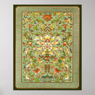 Poster Chinese Floral Peony Scrolls on Jade