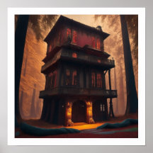 Poster Chinese house illustration Matt