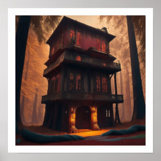 Poster Chinese house illustration Matt