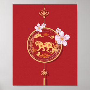 Poster Chinese new year 2022 year of the tiger.