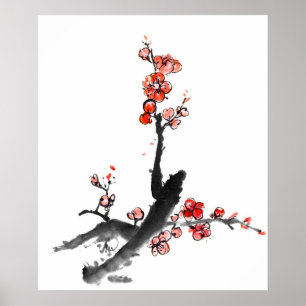Poster Chinese painting of flowers, plum blossom