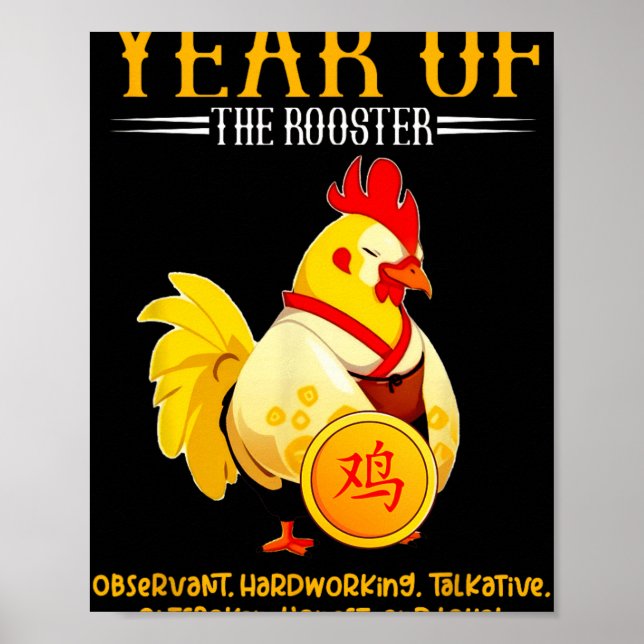 Poster Chinese Year Of The Rooster Zodiac Sign Happy Luna (Devant)