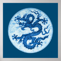 Poster chinois Dragon, Indigo Blue et White