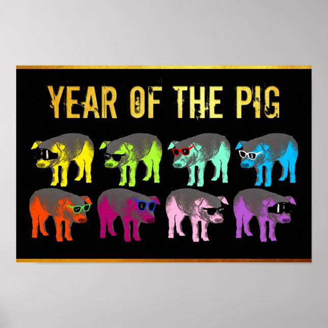 Poster chinois du Nouvel An du Cochon Pop Gold S (Devant)