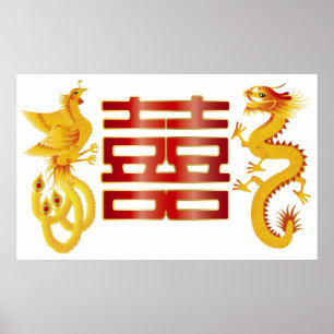 Poster chinois Phoenix Dragon Double Bonheur