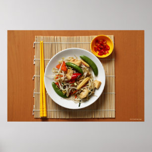 Poster Chinois remuer les légumes frits avec des piments