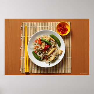 Poster Chinois remuer les légumes frits avec des piments