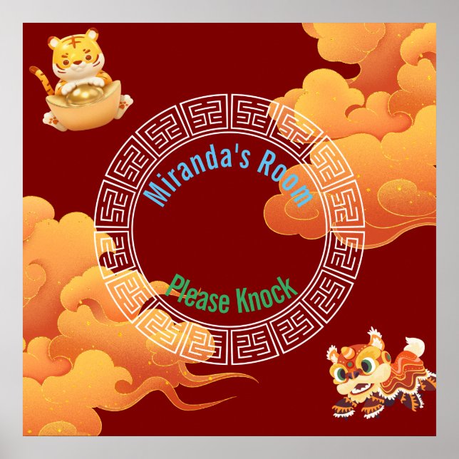 Poster chinois / Signe de porte. Modifiable (Devant)