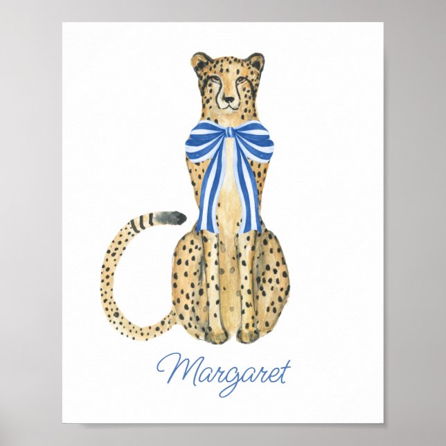 Poster Chinoiserie Aquarelle Bow Cheetah (Devant)