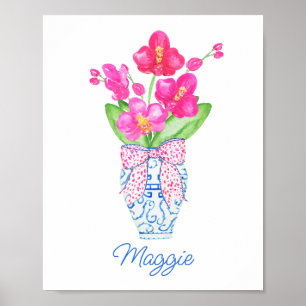 Poster Chinoiserie Aquarelle Ginger Jar Orchidées