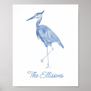 Poster Chinoiserie Aquarelle Héron bleu