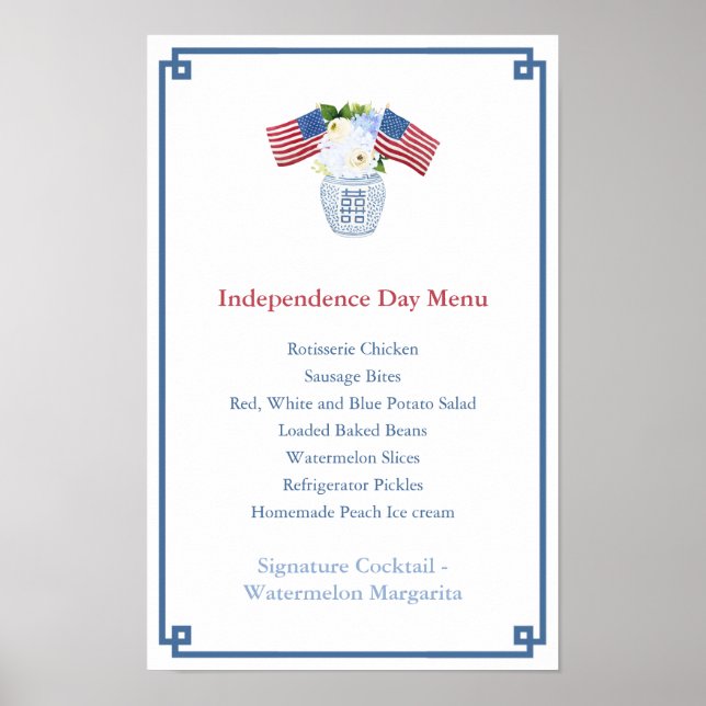 Poster Chinoiserie Chic Juillet 4 Menu du Parti (Devant)