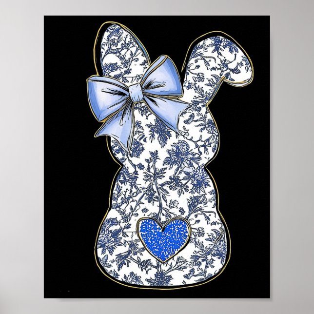 Poster Chinoiserie de Pâques Lapin Floral Avec Cute Blue  (Devant)