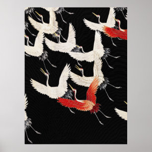 Poster Chinoiserie Grue volante Zen Minimaliste Kimono Ar