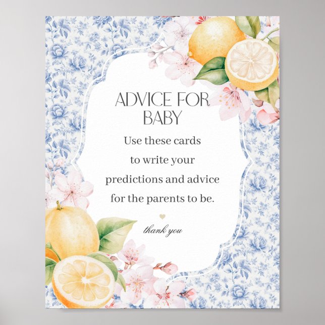 Poster Chinoiserie Lemon Tea Conseils pour le Baby shower (Devant)
