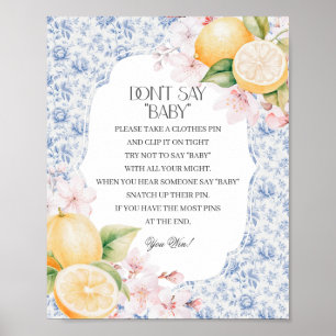 Poster Chinoiserie Lemon Tea Dont Say Baby shower Game