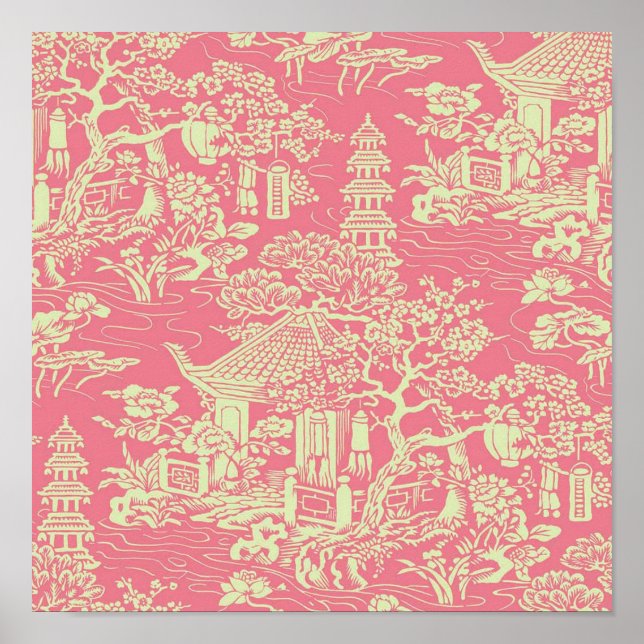 Poster Chinoiserie rose (Devant)