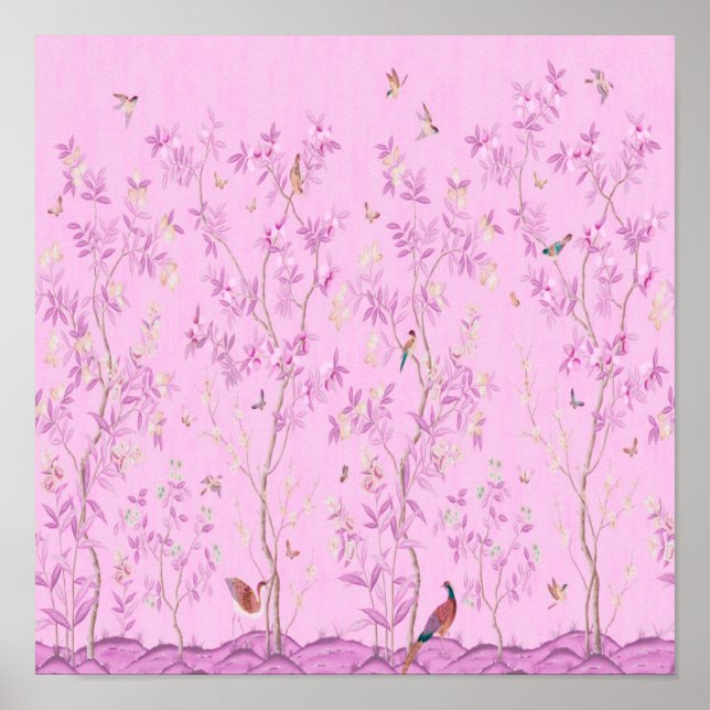 Poster Chinoiserie rose (Devant)