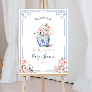 Poster Chinoiserie rose pâle Ginger Jar Bienvenue