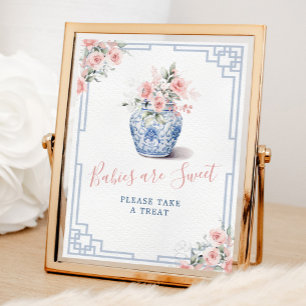 Poster Chinoiserie rose pâle Ginger Jar Les bébés sont do