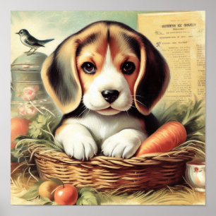 Poster Chiot Beagle vintage