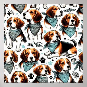 Poster Chiot Beagle vintage sans couture