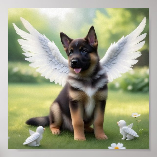 Poster Chiot berger allemand avec des ailes comme un ange (Devant)