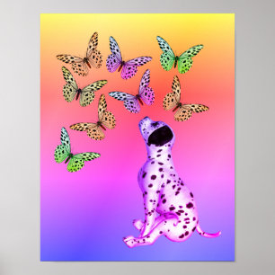 Poster Chiot dalmate Et Papillons Colorés