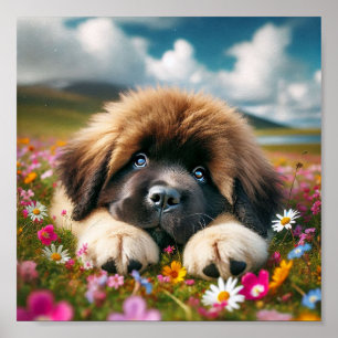 Poster chiot de Terre-Neuve mignon