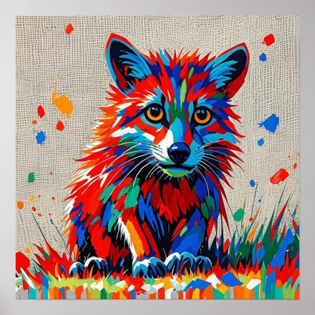 Poster Chiot Expressif dessin animal abstrait (Devant)